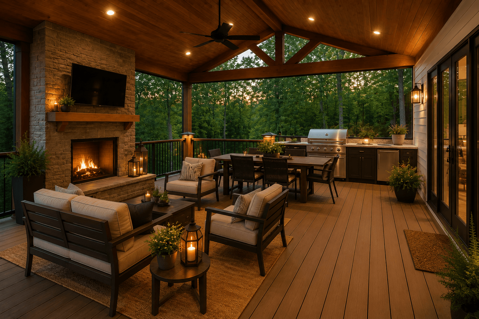 Covered deck providing shade and weather protection
